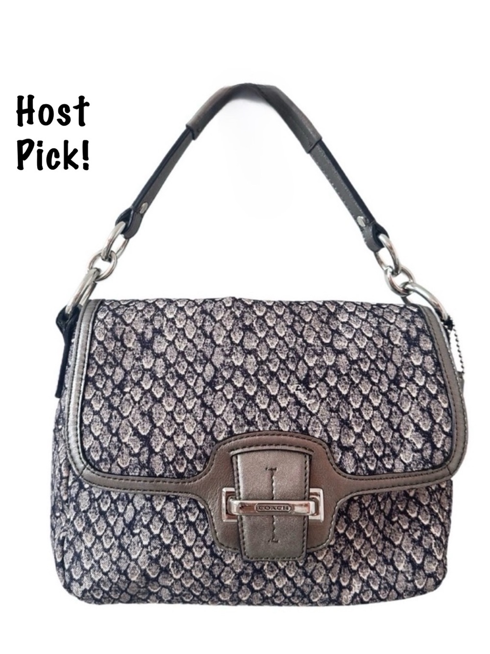 #71 COACH ~ Black Gray Beige Snakeskin Print Crossbody Hand Bag Silver Hardware